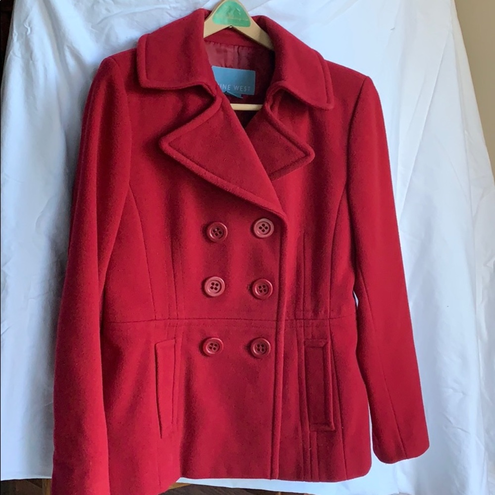 Red Nine West Wool Pea Coat